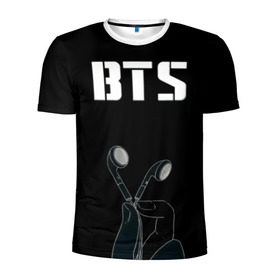 Мужская футболка 3D спортивная с принтом BTS(наушники в руке) в Курске, 100% полиэстер с улучшенными характеристиками | приталенный силуэт, круглая горловина, широкие плечи, сужается к линии бедра | bangtan boys | beyond the scene | bts | бтс | группа | музыка | песни | южнокорейский бойбенд