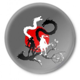 Значок с принтом Битва драконов в Курске,  металл | круглая форма, металлическая застежка в виде булавки | anime | meme | tokyo | аниме | герой | иероглиф | луна | манга | сакура | самурай | солнце | стиль | фентези | япония