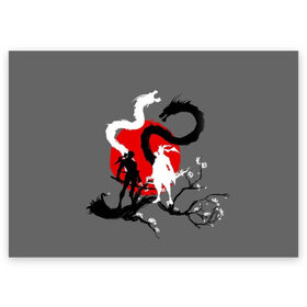 Поздравительная открытка с принтом Битва драконов в Курске, 100% бумага | плотность бумаги 280 г/м2, матовая, на обратной стороне линовка и место для марки
 | anime | meme | tokyo | аниме | герой | иероглиф | луна | манга | сакура | самурай | солнце | стиль | фентези | япония