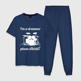 Мужская пижама хлопок с принтом Я барабанщик, так что кричите! в Курске, 100% хлопок | брюки и футболка прямого кроя, без карманов, на брюках мягкая резинка на поясе и по низу штанин
 | Тематика изображения на принте: drum | drummer | барабан | барабанщик | барабаны