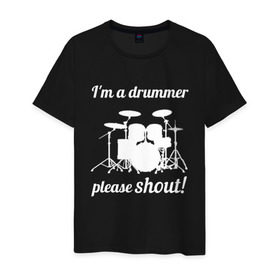 Мужская футболка хлопок с принтом Я барабанщик, так что кричите! в Курске, 100% хлопок | прямой крой, круглый вырез горловины, длина до линии бедер, слегка спущенное плечо. | drum | drummer | барабан | барабанщик | барабаны