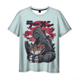 Мужская футболка 3D с принтом Blue Godzilla в Курске, 100% полиэфир | прямой крой, круглый вырез горловины, длина до линии бедер | godzilla | king of the monsters | годзила | годзилла 2 | король монстров