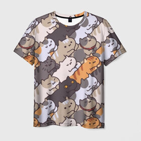 Мужская футболка 3D с принтом Котомания в Курске, 100% полиэфир | прямой крой, круглый вырез горловины, длина до линии бедер | кот | котики | котяра | кошка | милый | паттерн | прикольный | пушистик | рыжий | смешной