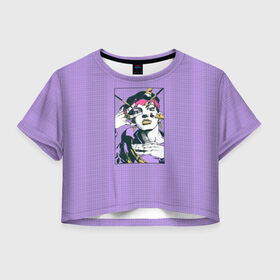 Женская футболка Cropp-top с принтом Kishibe Rohan in Purple в Курске, 100% полиэстер | круглая горловина, длина футболки до линии талии, рукава с отворотами | Тематика изображения на принте: diamond is unbreakable | heavens door | jjba | jojo | kishibe | rohan
