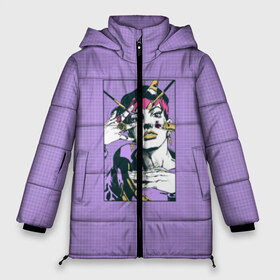 Женская зимняя куртка 3D с принтом Kishibe Rohan in Purple в Курске, верх — 100% полиэстер; подкладка — 100% полиэстер; утеплитель — 100% полиэстер | длина ниже бедра, силуэт Оверсайз. Есть воротник-стойка, отстегивающийся капюшон и ветрозащитная планка. 

Боковые карманы с листочкой на кнопках и внутренний карман на молнии | Тематика изображения на принте: diamond is unbreakable | heavens door | jjba | jojo | kishibe | rohan