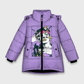 Зимняя куртка для девочек 3D с принтом Kishibe Rohan in Purple в Курске, ткань верха — 100% полиэстер; подклад — 100% полиэстер, утеплитель — 100% полиэстер. | длина ниже бедра, удлиненная спинка, воротник стойка и отстегивающийся капюшон. Есть боковые карманы с листочкой на кнопках, утяжки по низу изделия и внутренний карман на молнии. 

Предусмотрены светоотражающий принт на спинке, радужный светоотражающий элемент на пуллере молнии и на резинке для утяжки. | Тематика изображения на принте: diamond is unbreakable | heavens door | jjba | jojo | kishibe | rohan