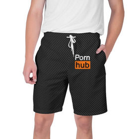 Мужские шорты 3D с принтом PORN HUB в Курске,  полиэстер 100% | прямой крой, два кармана без застежек по бокам. Мягкая трикотажная резинка на поясе, внутри которой широкие завязки. Длина чуть выше колен | карбон | логотип | пошлое