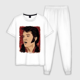 Мужская пижама хлопок с принтом Элвис Пресли в Курске, 100% хлопок | брюки и футболка прямого кроя, без карманов, на брюках мягкая резинка на поясе и по низу штанин
 | Тематика изображения на принте: американский. певец. актёр. король рок н ролл