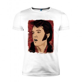 Мужская футболка премиум с принтом Элвис Пресли в Курске, 92% хлопок, 8% лайкра | приталенный силуэт, круглый вырез ворота, длина до линии бедра, короткий рукав | американский. певец. актёр. король рок н ролл