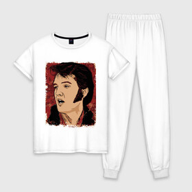 Женская пижама хлопок с принтом Элвис Пресли в Курске, 100% хлопок | брюки и футболка прямого кроя, без карманов, на брюках мягкая резинка на поясе и по низу штанин | американский. певец. актёр. король рок н ролл