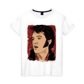 Женская футболка хлопок с принтом Элвис Пресли в Курске, 100% хлопок | прямой крой, круглый вырез горловины, длина до линии бедер, слегка спущенное плечо | американский. певец. актёр. король рок н ролл