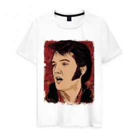 Мужская футболка хлопок с принтом Элвис Пресли в Курске, 100% хлопок | прямой крой, круглый вырез горловины, длина до линии бедер, слегка спущенное плечо. | американский. певец. актёр. король рок н ролл