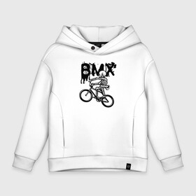 Детское худи Oversize хлопок с принтом BMX в Курске, френч-терри — 70% хлопок, 30% полиэстер. Мягкий теплый начес внутри —100% хлопок | боковые карманы, эластичные манжеты и нижняя кромка, капюшон на магнитной кнопке | bike | bmx | bones | extreme | skeleton | skull | sport | велосипед | скелет | спорт | череп | экстрим