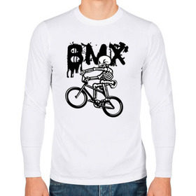 Мужской лонгслив хлопок с принтом BMX в Курске, 100% хлопок |  | bike | bmx | bones | extreme | skeleton | skull | sport | велосипед | скелет | спорт | череп | экстрим