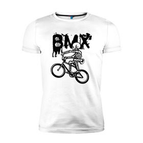 Мужская футболка премиум с принтом BMX в Курске, 92% хлопок, 8% лайкра | приталенный силуэт, круглый вырез ворота, длина до линии бедра, короткий рукав | bike | bmx | bones | extreme | skeleton | skull | sport | велосипед | скелет | спорт | череп | экстрим