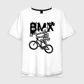 Мужская футболка хлопок Oversize с принтом BMX в Курске, 100% хлопок | свободный крой, круглый ворот, “спинка” длиннее передней части | bike | bmx | bones | extreme | skeleton | skull | sport | велосипед | скелет | спорт | череп | экстрим