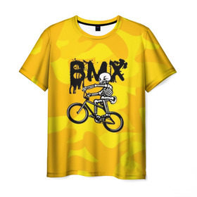 Мужская футболка 3D с принтом BMX в Курске, 100% полиэфир | прямой крой, круглый вырез горловины, длина до линии бедер | bike | bmx | bones | extreme | skeleton | skull | sport | велосипед | скелет | спорт | череп | экстрим