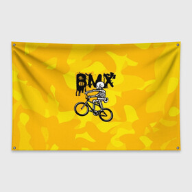 Флаг-баннер с принтом BMX в Курске, 100% полиэстер | размер 67 х 109 см, плотность ткани — 95 г/м2; по краям флага есть четыре люверса для крепления | bike | bmx | bones | extreme | skeleton | skull | sport | велосипед | скелет | спорт | череп | экстрим