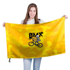 Флаг 3D с принтом BMX в Курске, 100% полиэстер | плотность ткани — 95 г/м2, размер — 67 х 109 см. Принт наносится с одной стороны | Тематика изображения на принте: bike | bmx | bones | extreme | skeleton | skull | sport | велосипед | скелет | спорт | череп | экстрим