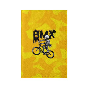 Обложка для паспорта матовая кожа с принтом BMX в Курске, натуральная матовая кожа | размер 19,3 х 13,7 см; прозрачные пластиковые крепления | bike | bmx | bones | extreme | skeleton | skull | sport | велосипед | скелет | спорт | череп | экстрим