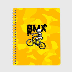 Тетрадь с принтом BMX в Курске, 100% бумага | 48 листов, плотность листов — 60 г/м2, плотность картонной обложки — 250 г/м2. Листы скреплены сбоку удобной пружинной спиралью. Уголки страниц и обложки скругленные. Цвет линий — светло-серый
 | bike | bmx | bones | extreme | skeleton | skull | sport | велосипед | скелет | спорт | череп | экстрим