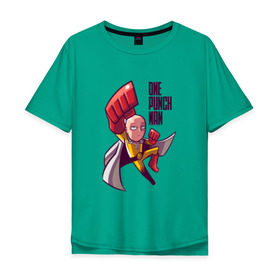 Мужская футболка хлопок Oversize с принтом One-Punch SaitaMan в Курске, 100% хлопок | свободный крой, круглый ворот, “спинка” длиннее передней части | anime | one punch man | saitama | аниме | ван панч мен | ванпанчмен | сайтама