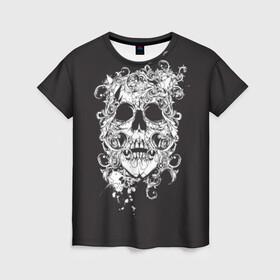 Женская футболка 3D с принтом Череп в Курске, 100% полиэфир ( синтетическое хлопкоподобное полотно) | прямой крой, круглый вырез горловины, длина до линии бедер | paints | skeleton | skull | картинка | картинки | кости | краски | мода | скелет | тренд | тренды | череп