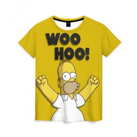 Женская футболка 3D с принтом HOMER - WOO HOO! в Курске, 100% полиэфир ( синтетическое хлопкоподобное полотно) | прямой крой, круглый вырез горловины, длина до линии бедер | bart | homer | lisa | the simpsons | барт | гомер | лиза | мэгги | симпсоны