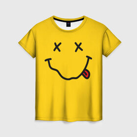 Женская футболка 3D с принтом NIRVANA SMILE в Курске, 100% полиэфир ( синтетическое хлопкоподобное полотно) | прямой крой, круглый вырез горловины, длина до линии бедер | music | nirvana | rip smile | rock | smile | группа | курт кобейн | музыка | нирвана | рок | смайл