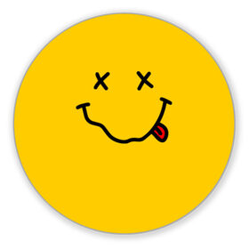 Коврик для мышки круглый с принтом NIRVANA SMILE в Курске, резина и полиэстер | круглая форма, изображение наносится на всю лицевую часть | music | nirvana | rip smile | rock | smile | группа | курт кобейн | музыка | нирвана | рок | смайл