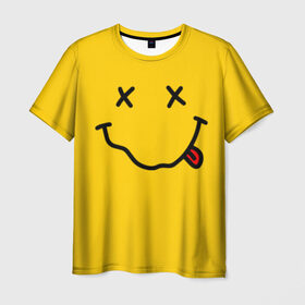 Мужская футболка 3D с принтом NIRVANA SMILE в Курске, 100% полиэфир | прямой крой, круглый вырез горловины, длина до линии бедер | music | nirvana | rip smile | rock | smile | группа | курт кобейн | музыка | нирвана | рок | смайл