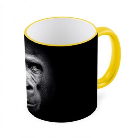 Кружка с принтом Горилла в Курске, керамика | ёмкость 330 мл | animal | black | eyes | fauna | gorilla | gray | look | monkey | muzzle | primate | взгляд | глаза | горилла | животное | обезьяна | примат | серый | фауна | черный