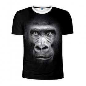 Мужская футболка 3D спортивная с принтом Горилла в Курске, 100% полиэстер с улучшенными характеристиками | приталенный силуэт, круглая горловина, широкие плечи, сужается к линии бедра | Тематика изображения на принте: animal | black | eyes | fauna | gorilla | gray | look | monkey | muzzle | primate | взгляд | глаза | горилла | животное | обезьяна | примат | серый | фауна | черный