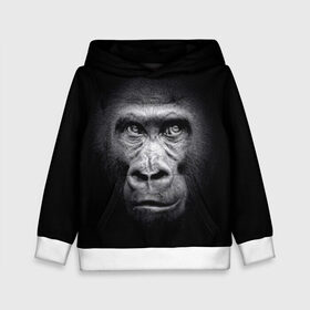 Детская толстовка 3D с принтом Горилла в Курске, 100% полиэстер | двухслойный капюшон со шнурком для регулировки, мягкие манжеты на рукавах и по низу толстовки, спереди карман-кенгуру с мягким внутренним слоем | animal | black | eyes | fauna | gorilla | gray | look | monkey | muzzle | primate | взгляд | глаза | горилла | животное | обезьяна | примат | серый | фауна | черный
