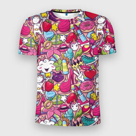Мужская футболка 3D спортивная с принтом Девчачьи радости в Курске, 100% полиэстер с улучшенными характеристиками | приталенный силуэт, круглая горловина, широкие плечи, сужается к линии бедра | cat | clou | crown | flower | funny | graffiti | heart | kitten | lips | lollipop | shoes | sneakers | strawberry | unicorn | граффити | губы | единорог | звезда | кеды | клубника | корона | кот | котёнок | леденец | мороженое | облако | обувь | помада | 
