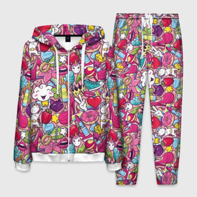 Мужской костюм 3D с принтом Девчачьи радости в Курске, 100% полиэстер | Манжеты и пояс оформлены тканевой резинкой, двухслойный капюшон со шнурком для регулировки, карманы спереди | cat | clou | crown | flower | funny | graffiti | heart | kitten | lips | lollipop | shoes | sneakers | strawberry | unicorn | граффити | губы | единорог | звезда | кеды | клубника | корона | кот | котёнок | леденец | мороженое | облако | обувь | помада | 