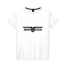 Женская футболка хлопок с принтом Rammstein в Курске, 100% хлопок | прямой крой, круглый вырез горловины, длина до линии бедер, слегка спущенное плечо | germany | rammstein | индостриал металл | немецкая группа | немцы | пиротехника | раммштайн | рок | рок группа | три икса | ххх