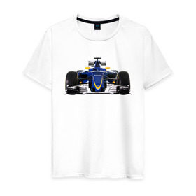 Мужская футболка хлопок с принтом Sauber F1 Team в Курске, 100% хлопок | прямой крой, круглый вырез горловины, длина до линии бедер, слегка спущенное плечо. | Тематика изображения на принте: f1. болид | авто | гонки | формула 1