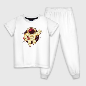 Детская пижама хлопок с принтом Космонавт Футболист в Курске, 100% хлопок |  брюки и футболка прямого кроя, без карманов, на брюках мягкая резинка на поясе и по низу штанин
 | 
