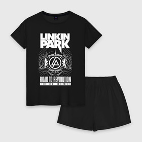 Женская пижама с шортиками хлопок с принтом Linkin Park в Курске, 100% хлопок | футболка прямого кроя, шорты свободные с широкой мягкой резинкой | альтернативный метал | альтернативный рок | американская | группа | джозеф хан | майк шинода | мультиплатиновая | ню метал | рок | рэп рок | честер беннингтон | электроник рок