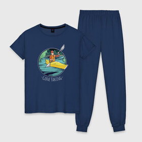 Женская пижама хлопок с принтом Байдарка в Курске, 100% хлопок | брюки и футболка прямого кроя, без карманов, на брюках мягкая резинка на поясе и по низу штанин | байдарка | водный спорт | каякинг