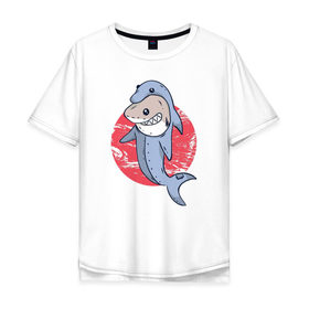 Мужская футболка хлопок Oversize с принтом Акула в костюме Дельфина в Курске, 100% хлопок | свободный крой, круглый ворот, “спинка” длиннее передней части | 