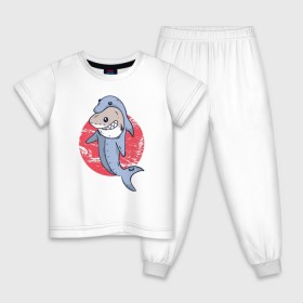 Детская пижама хлопок с принтом Акула в костюме Дельфина в Курске, 100% хлопок |  брюки и футболка прямого кроя, без карманов, на брюках мягкая резинка на поясе и по низу штанин
 | 