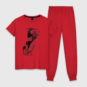 Женская пижама хлопок с принтом Корги Зенарт в Курске, 100% хлопок | брюки и футболка прямого кроя, без карманов, на брюках мягкая резинка на поясе и по низу штанин | Тематика изображения на принте: вельш корги | корги | пемброк | собака