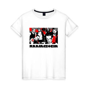 Женская футболка хлопок с принтом Rammstein в Курске, 100% хлопок | прямой крой, круглый вырез горловины, длина до линии бедер, слегка спущенное плечо | metallica | music | rammstein | rock | металл | металлика | музыка | раммштайн | рок | рок группа