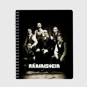 Тетрадь с принтом Rammstein в Курске, 100% бумага | 48 листов, плотность листов — 60 г/м2, плотность картонной обложки — 250 г/м2. Листы скреплены сбоку удобной пружинной спиралью. Уголки страниц и обложки скругленные. Цвет линий — светло-серый
 | lindemann | rammstain | rammstein | rammstein 2019 | ramstein | группы | метал | музыка | рок | тилль линдеманн