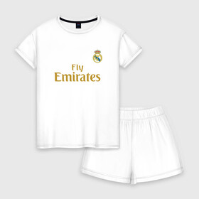 Женская пижама с шортиками хлопок с принтом Эден Азар Реал 2019 Gold в Курске, 100% хлопок | футболка прямого кроя, шорты свободные с широкой мягкой резинкой | hazard | madrid | real | real madrid | азар | реал | реал мадрид | спорт | футбол | эден азар