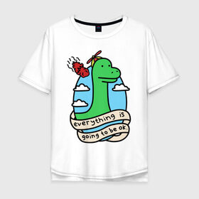 Мужская футболка хлопок Oversize с принтом Dinosaur в Курске, 100% хлопок | свободный крой, круглый ворот, “спинка” длиннее передней части | дино | динозавр | метиорит