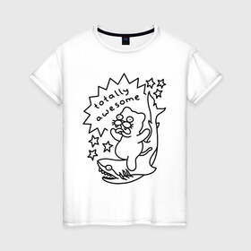 Женская футболка хлопок с принтом Awesome Shark в Курске, 100% хлопок | прямой крой, круглый вырез горловины, длина до линии бедер, слегка спущенное плечо | cat | citty | кот | кошак | кошара | кошка