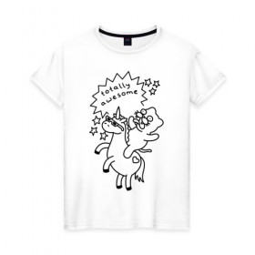 Женская футболка хлопок с принтом Awesome Unicorn в Курске, 100% хлопок | прямой крой, круглый вырез горловины, длина до линии бедер, слегка спущенное плечо | cat | citty | кот | кошак | кошара | кошка